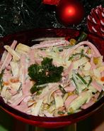 Салат с блинами и колбасой