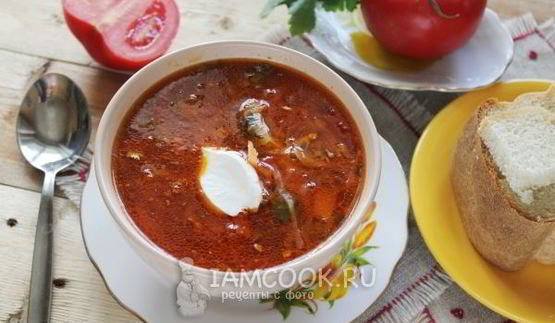 постный борщ с фасолью и килькой