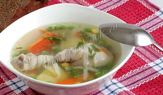куриный суп с лапшой и зеленым горошком