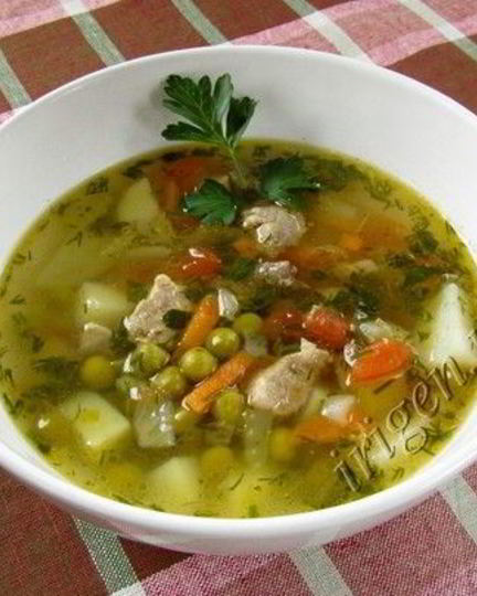 Рецепт супа мясного с консервированным зеленым горошком