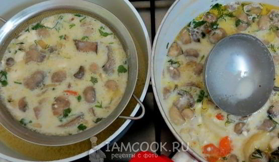 суп-пюре из шампиньонов с плавленным сыром