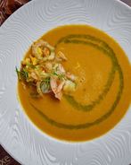 Тыквенный суп пюре и скрэмбл с креветкой