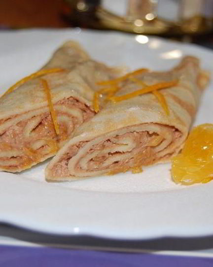 Рецепт блинчиков с апельсиново-ореховой начинкой