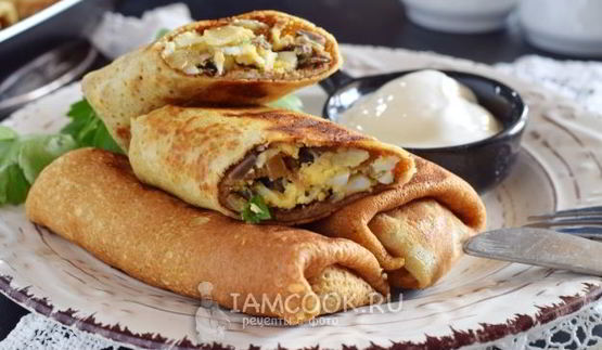 блинчики с грибами и яйцом