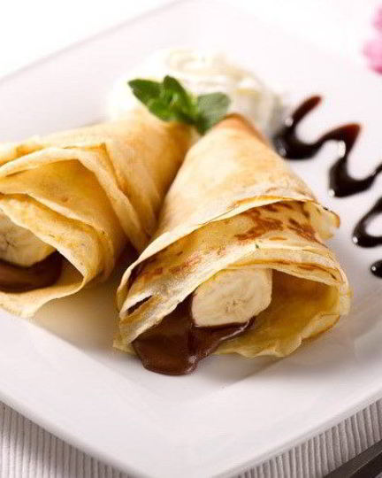 Рецепт блинов с бананами и шоколадной пастой