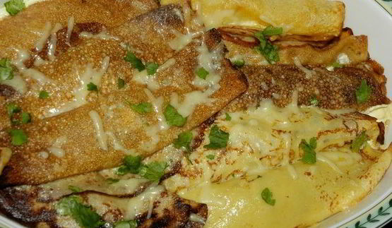 блины с грибами и голубым сыром