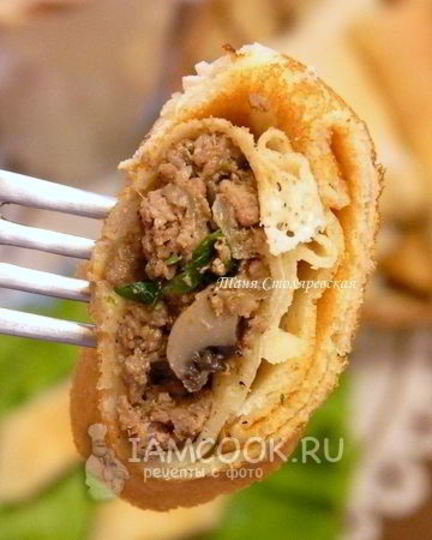 Рецепт блинов с телятиной и грибами