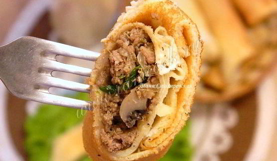 блины с телятиной и грибами