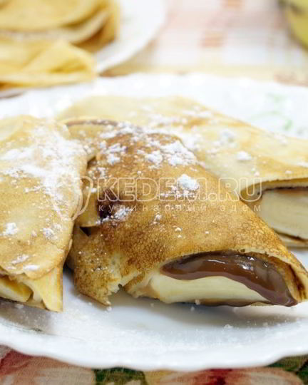 Рецепт блинов с вареной сгущенкой и бананом