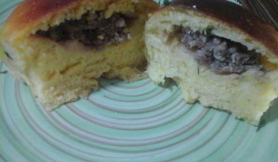 тыквенно-чесночные пампушки с мясной начинкой