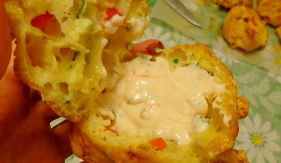 заварные булочки с ветчиной, сыром и болгарским перцем