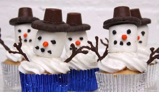 новогодние капкейки в виде снеговичков