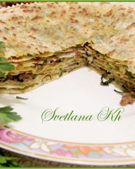 Рецепт лепешек по-дунгански с мясом и зеленью