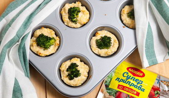 куриные маффины с творогом и брокколи
