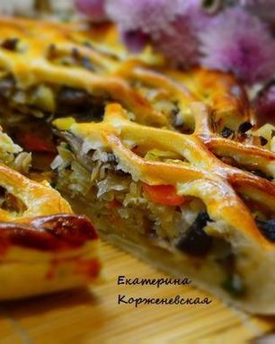 Дрожжевой пирог с капустой и вешенками