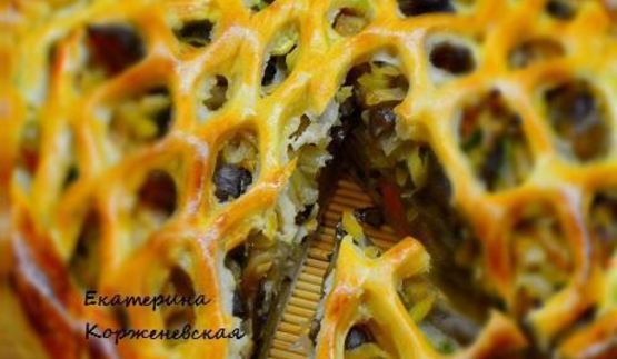 дрожжевой пирог с капустой и вешенками