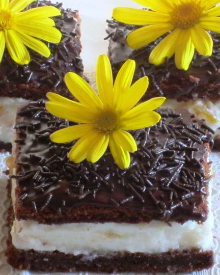 Рецепт шоколадного пирожного с творожно-персиковым муссом