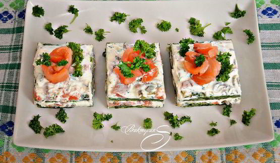 закусочные пирожные из лосося и шпината семужкин каприз