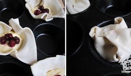 слойки — пирожки с маскарпоне и вишней