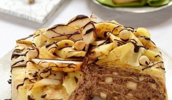 блинный торт соната с орехами, грушами и шоколадом
