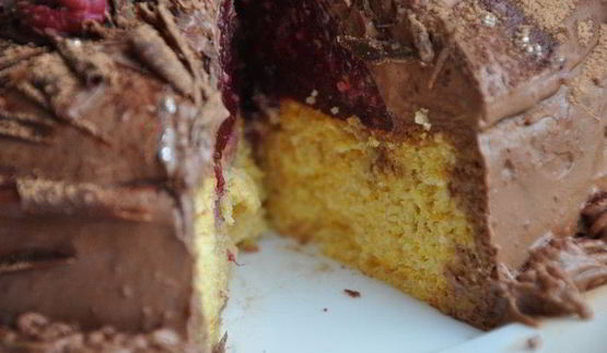 тыквенно-шоколадный торт-купол с малиновым желе