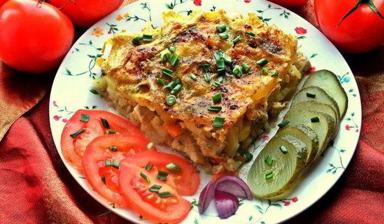 картофельная запеканка с курицей