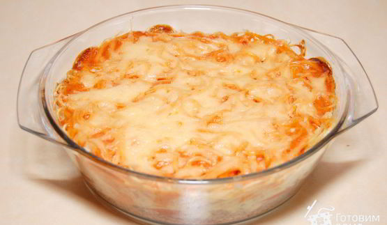 мясная запеканка с овощами и макаронами