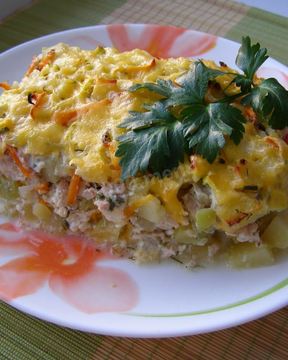 Запеканка из кабачков и картошки с куриным фаршем