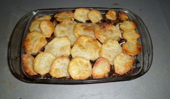 запеканка с картофелем, курицей и грибами