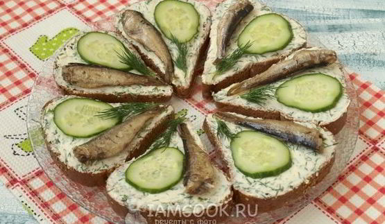 бутерброды со шпротами и сливочным маслом