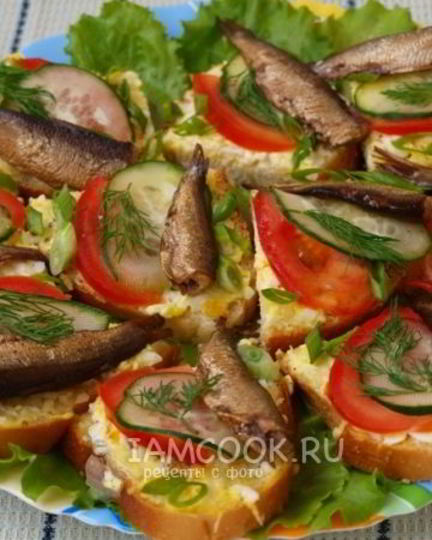 Рецепт праздничных бутербродов со шпротами