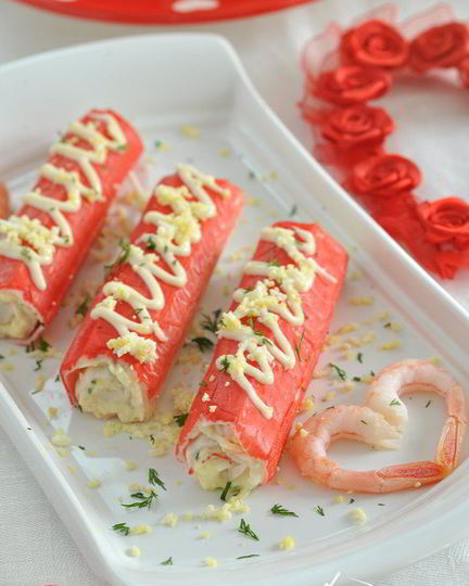 Рецепт крабовых палочек, фаршированных креветками