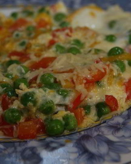 Рецепт фриттаты с тыквой, зеленым горошком и сладким перцем