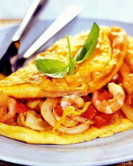 Рецепт омлета с морепродуктами и зеленью