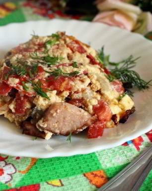 Омлет с овощами и ветчиной