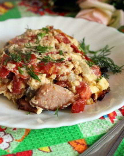 Рецепт омлета с овощами и ветчиной