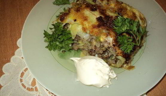 рулет с капустой, гречневой кашей и грибами