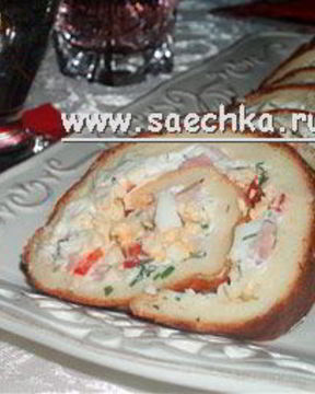 Заварной рулет с копченым мясом